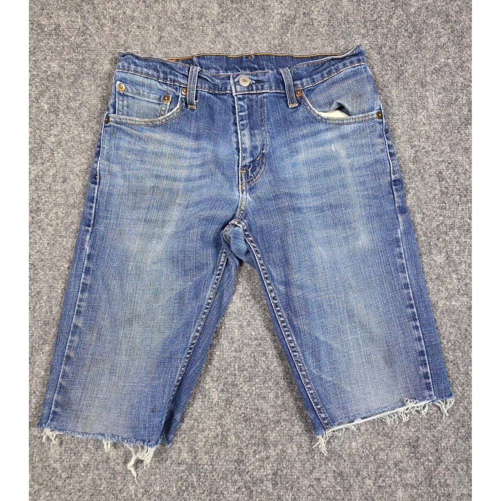Levi's 527 Denim Shorts Mens 30 Blue Cut Off Raw Frayed Hem Low Rise Jean Shorts